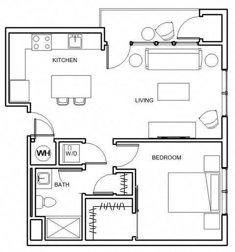 1 bed 1 bath 690 Sq. Ft. Celadon Floor Plan at Hibernia Apartments, Missouri